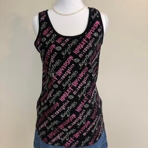 Harley Davidson Women's Black & Pink Bedazzled Tank Top Sz L Y2k 2000s Grunge